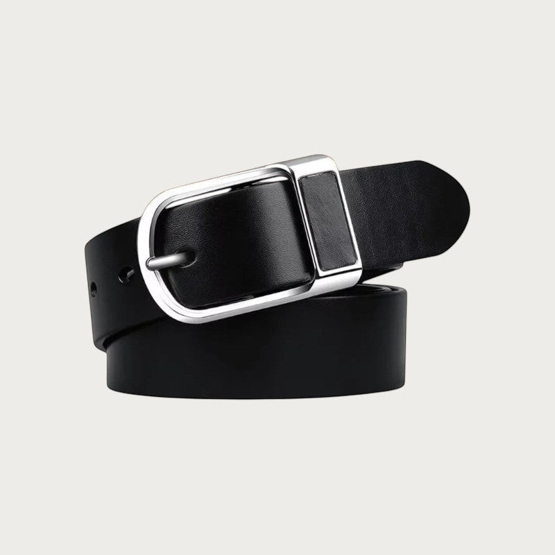 Ceintura ceinture homme en cuir noir avec boucle rectangulaire argentée style décontracté et business