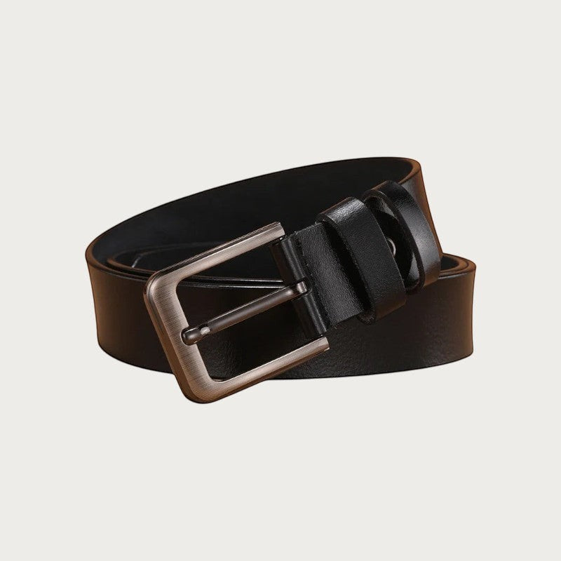 Ceinture pour homme Ceintura en cuir de vachette noir avec une boucle ardillon rectangulaire en métal brossé