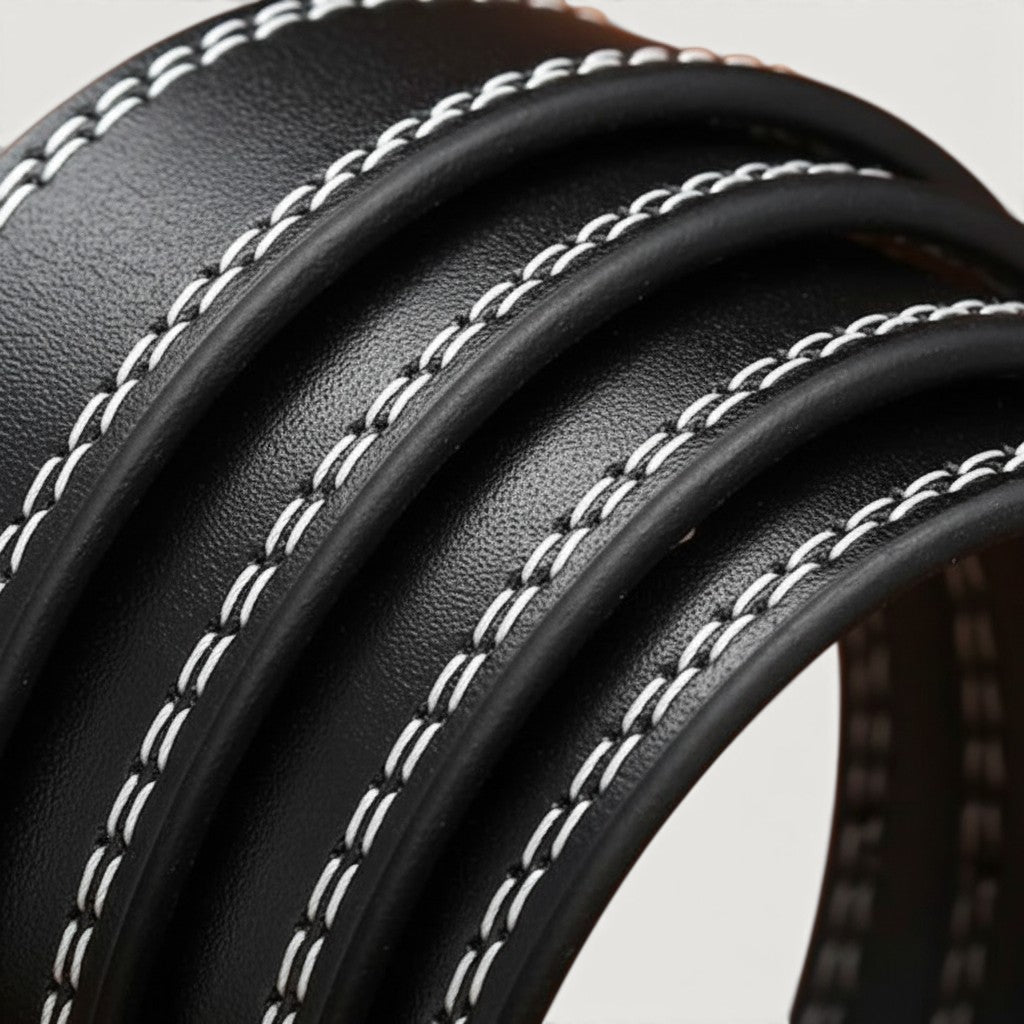 Ceinture Ceintura Amalfi en cuir noir avec surpiqûres blanches contrastantes et finition minimaliste