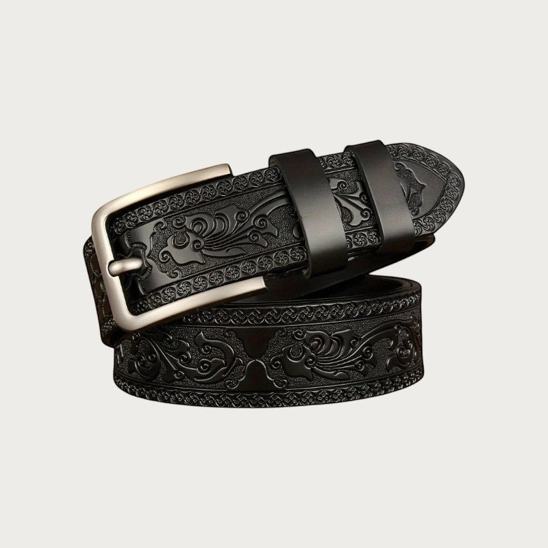 Ceintura ceinture en cuir noir style western avec motifs gravés et boucle en alliage pour homme et femme