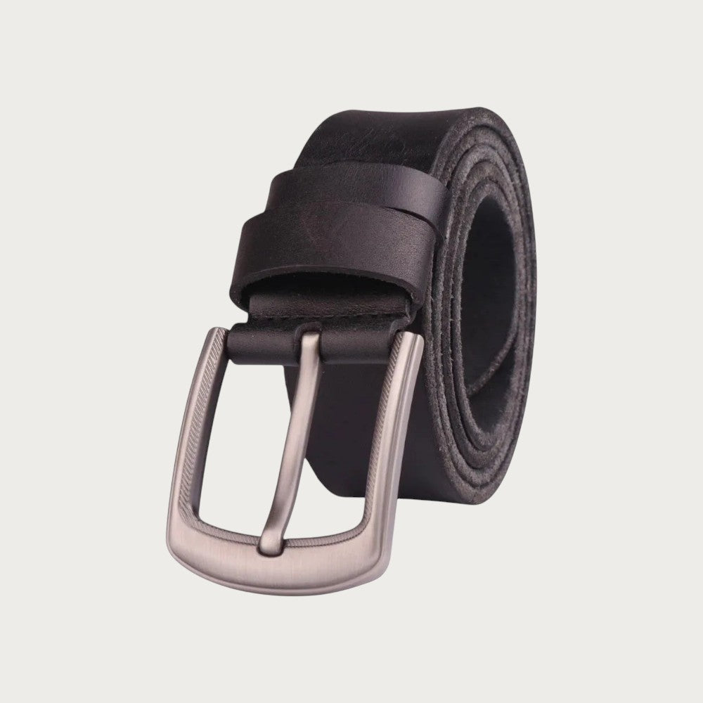 Ceinture pour homme Ceintura en cuir de vachette pleine fleur noir avec boucle ardillon en alliage de zinc