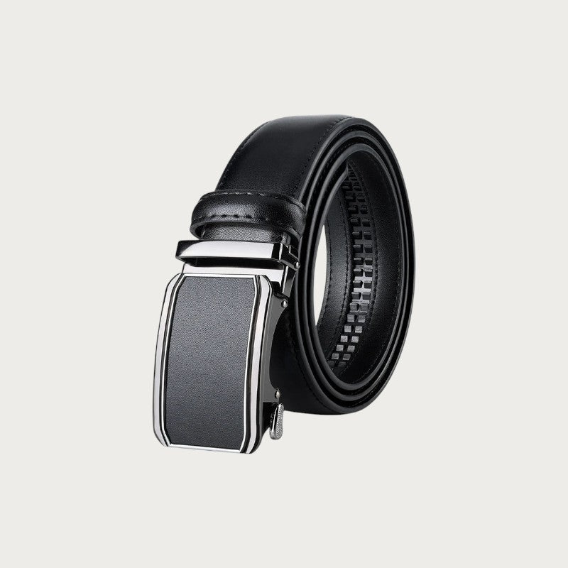 Ceinture Ceintura Raffaele noire en cuir de vachette enroulée, boucle automatique et crémaillère intérieure visible
