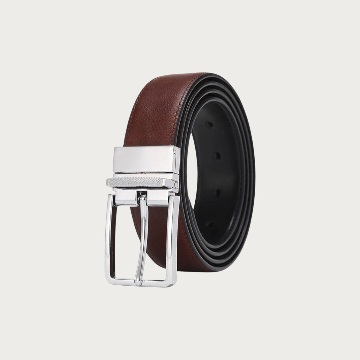 Ceinture Ceintura réversible en cuir de vachette noir et marron avec boucle rotative chromée pour homme