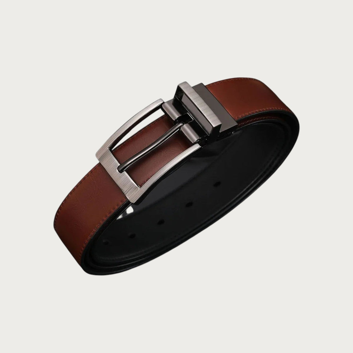 Ceinture homme Ceintura réversible en cuir souple noir et marron avec boucle rotative rectangulaire finition mate