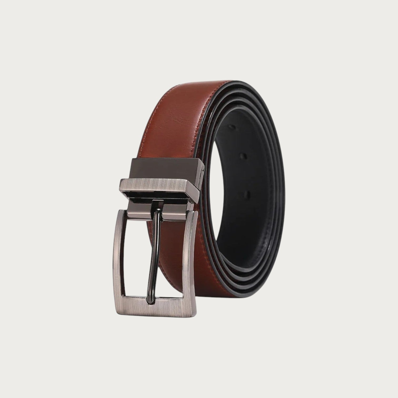 Ceinture Ceintura Giorgio réversible en cuir souple marron et noir avec boucle rotative à finition mate brossée Image