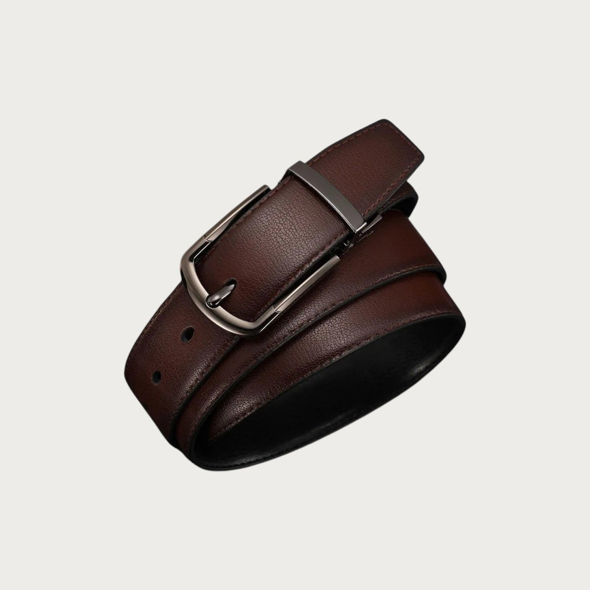 Ceinture Ceintura Dante réversible en cuir de vachette marron et noir avec boucle rotative métallique