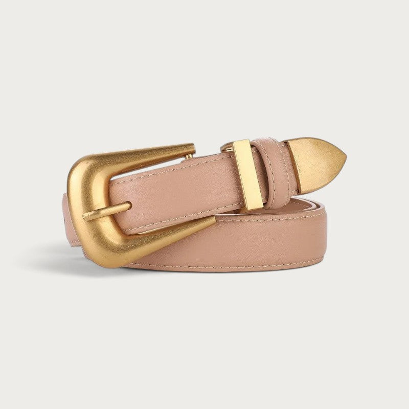 Ceinture Ceintura Sienne en cuir lisse rose poudré avec une boucle dorée sculptée au design western raffiné