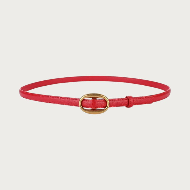 Ceinture fine en cuir rouge Ceintura avec une boucle ovale dorée minimaliste pour femme