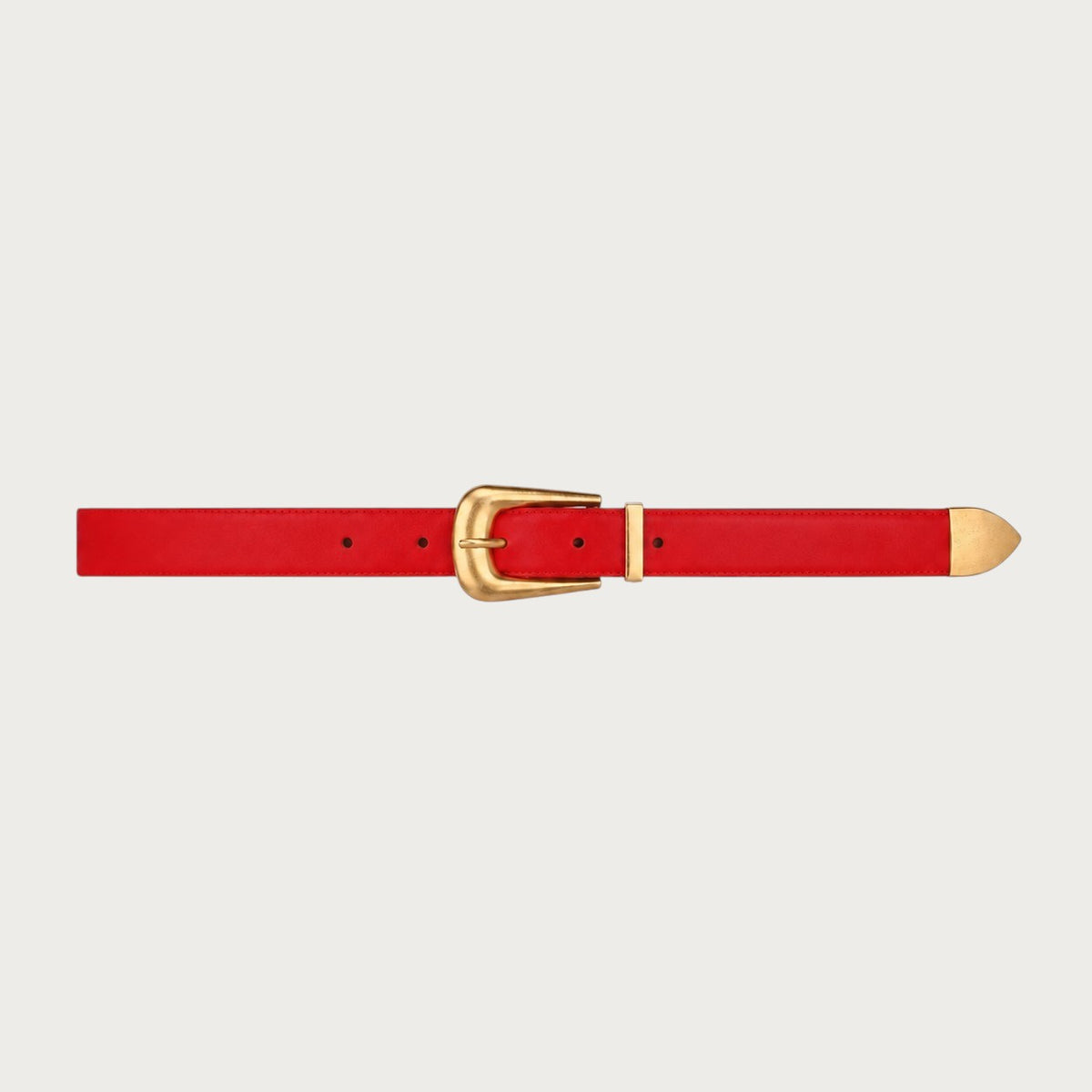 Ceinture Ceintura Sienne en cuir rouge lisse avec boucle dorée sculptée et embout métallique
