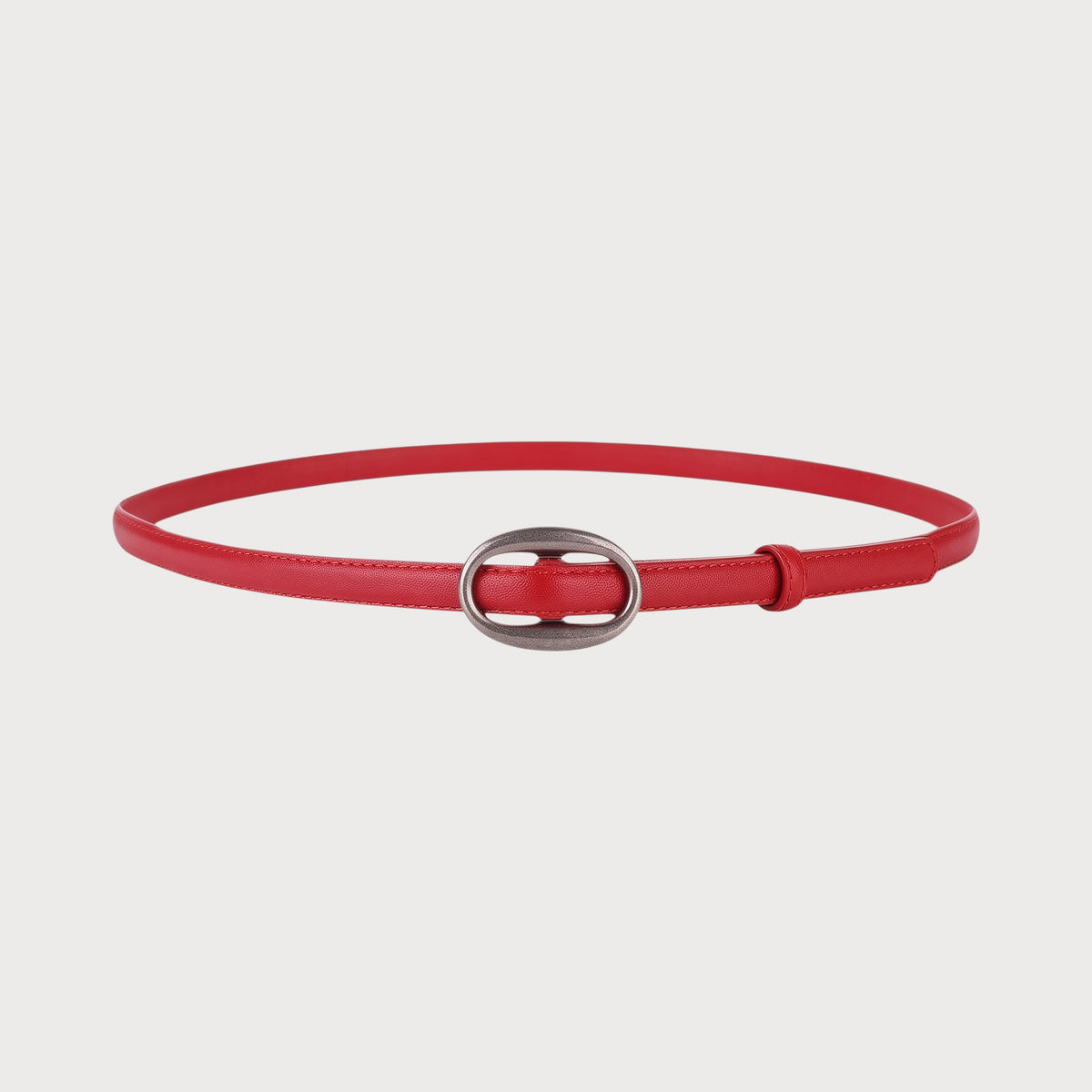 Ceinture fine en cuir rouge Ceintura avec boucle ovale en argent brossé pour femme