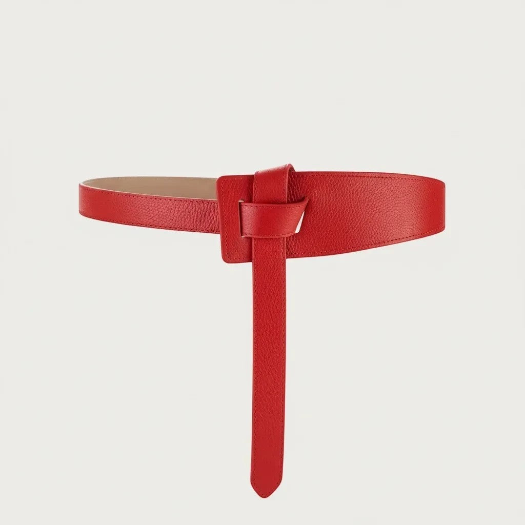 Ceinture Ceintura rouge en cuir véritable souple à nouer, accessoire élégant pour robe avec finition texturée