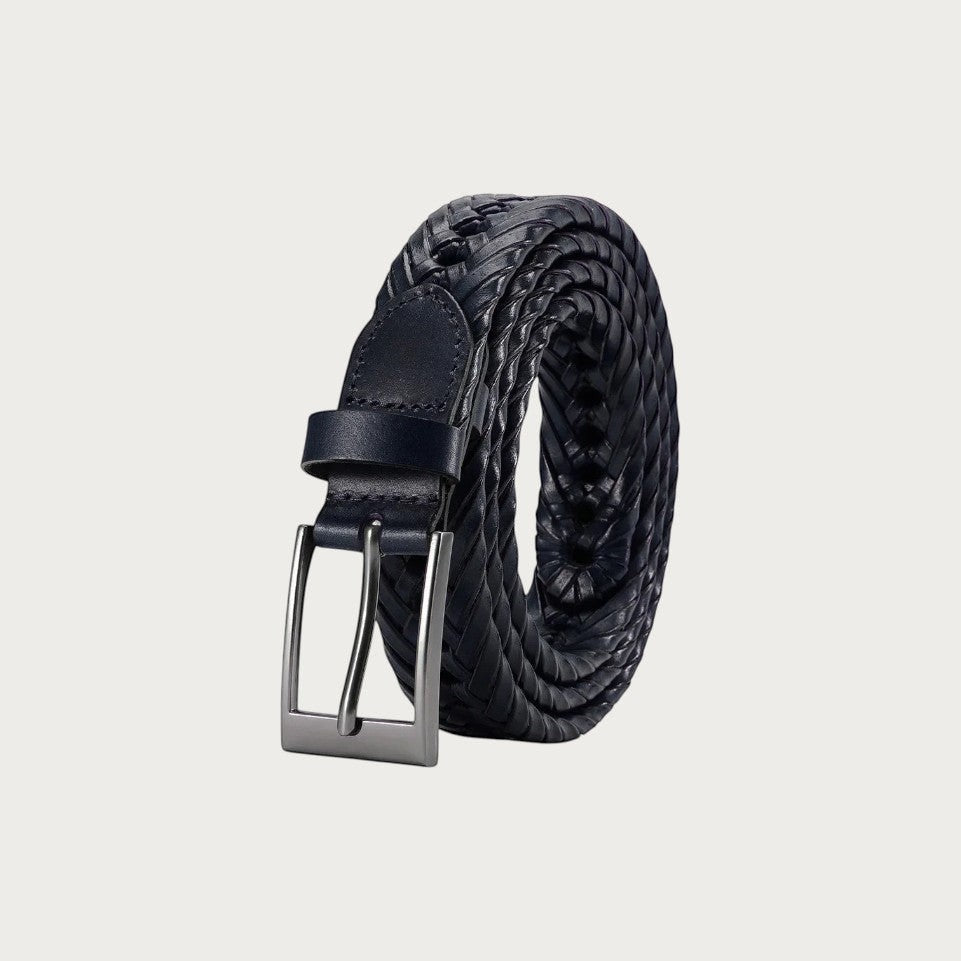 Ceinture homme Ceintura Federico en cuir de vachette tressé bleu marine avec boucle rectangulaire en métal Image