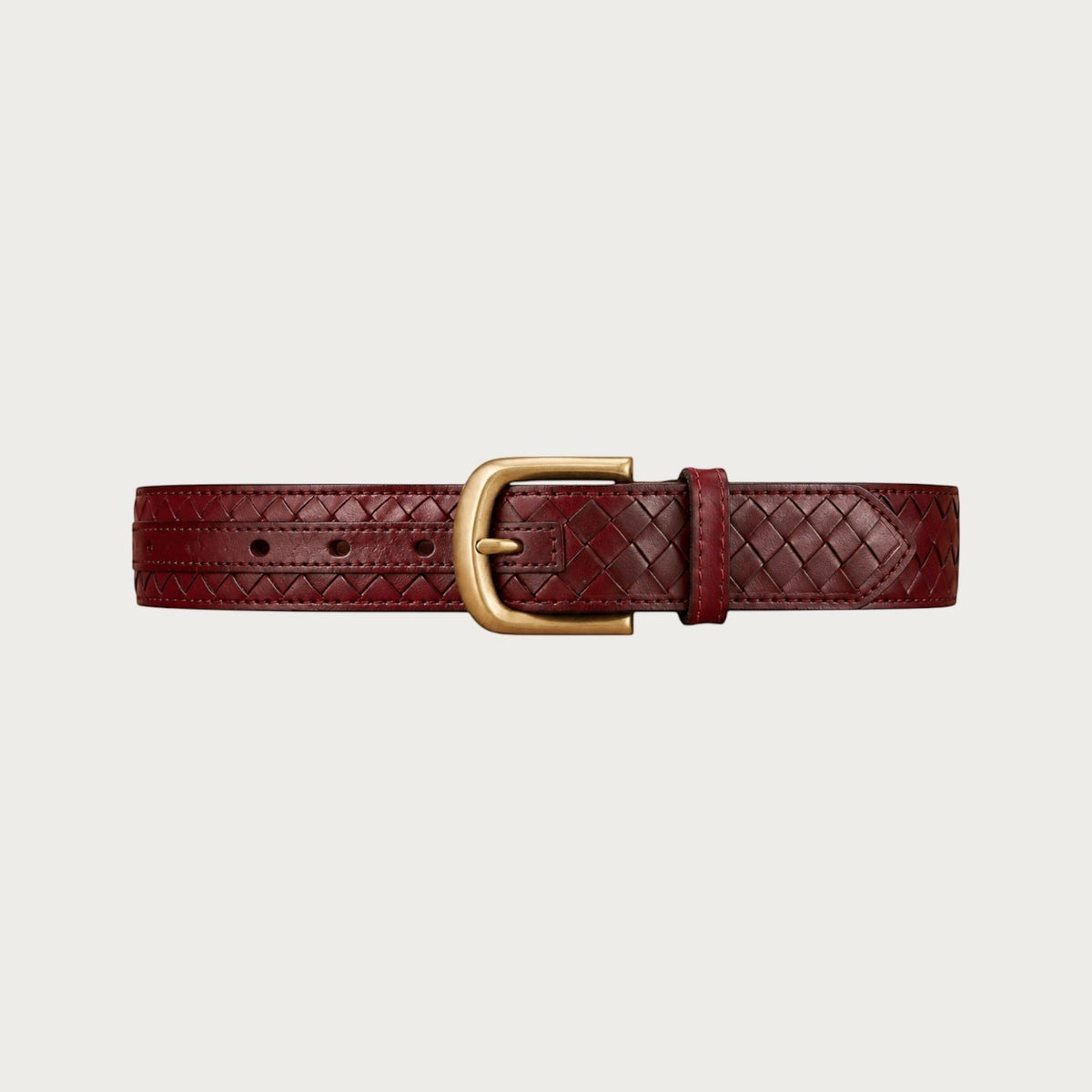 Ceinture large en cuir tressé brun rouge Ceintura avec boucle rectangulaire en laiton vieilli Image