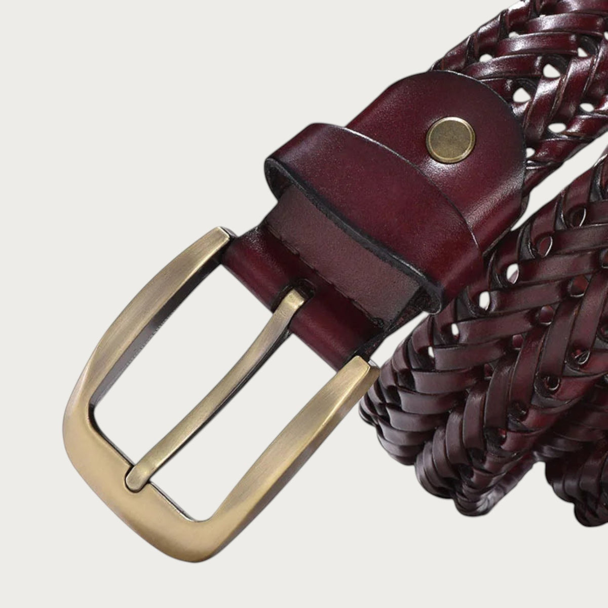 Ceinture Ceintura Armonia en cuir de vachette tressé marron foncé avec boucle en laiton vieilli style vintage