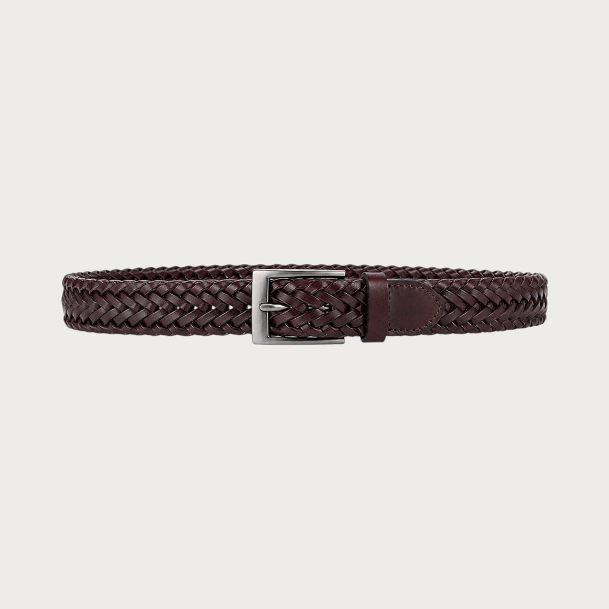 Ceinture homme Ceintura Federico en cuir de vachette tressé marron foncé avec boucle rectangulaire en métal