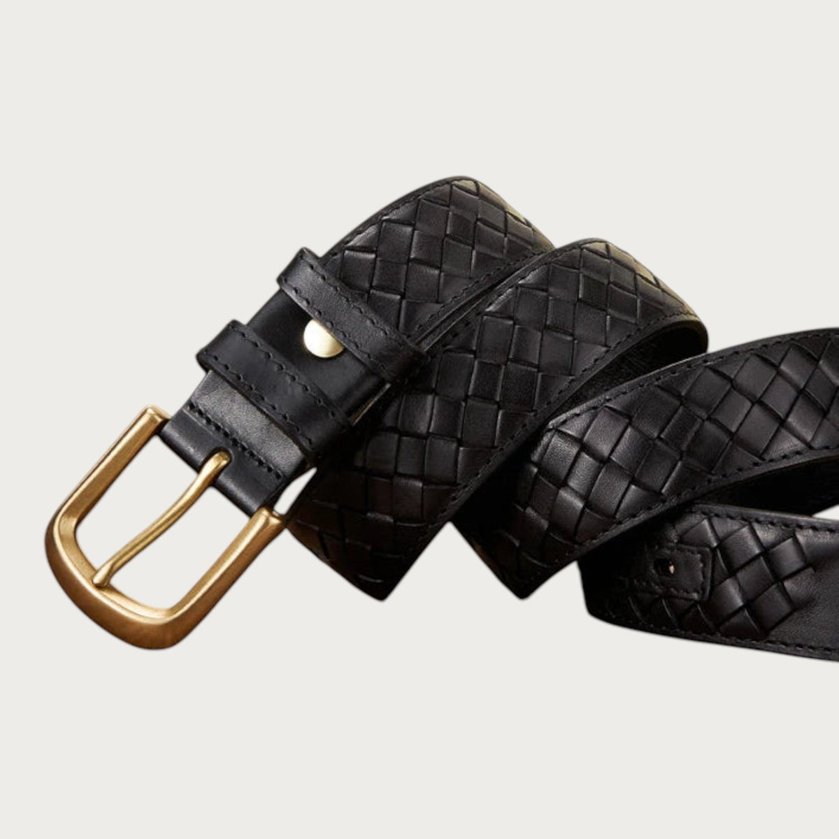 Ceinture large Ceintura en cuir noir tressé avec boucle rectangulaire en laiton vieilli, style vintage unisexe