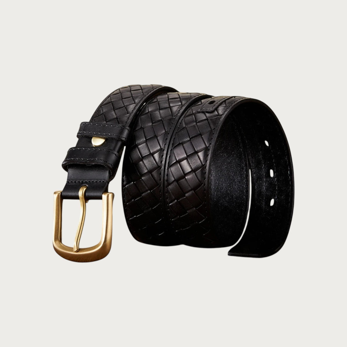 Ceinture large Ceintura en cuir tressé noir avec boucle rectangulaire en laiton vieilli, style vintage unisexe