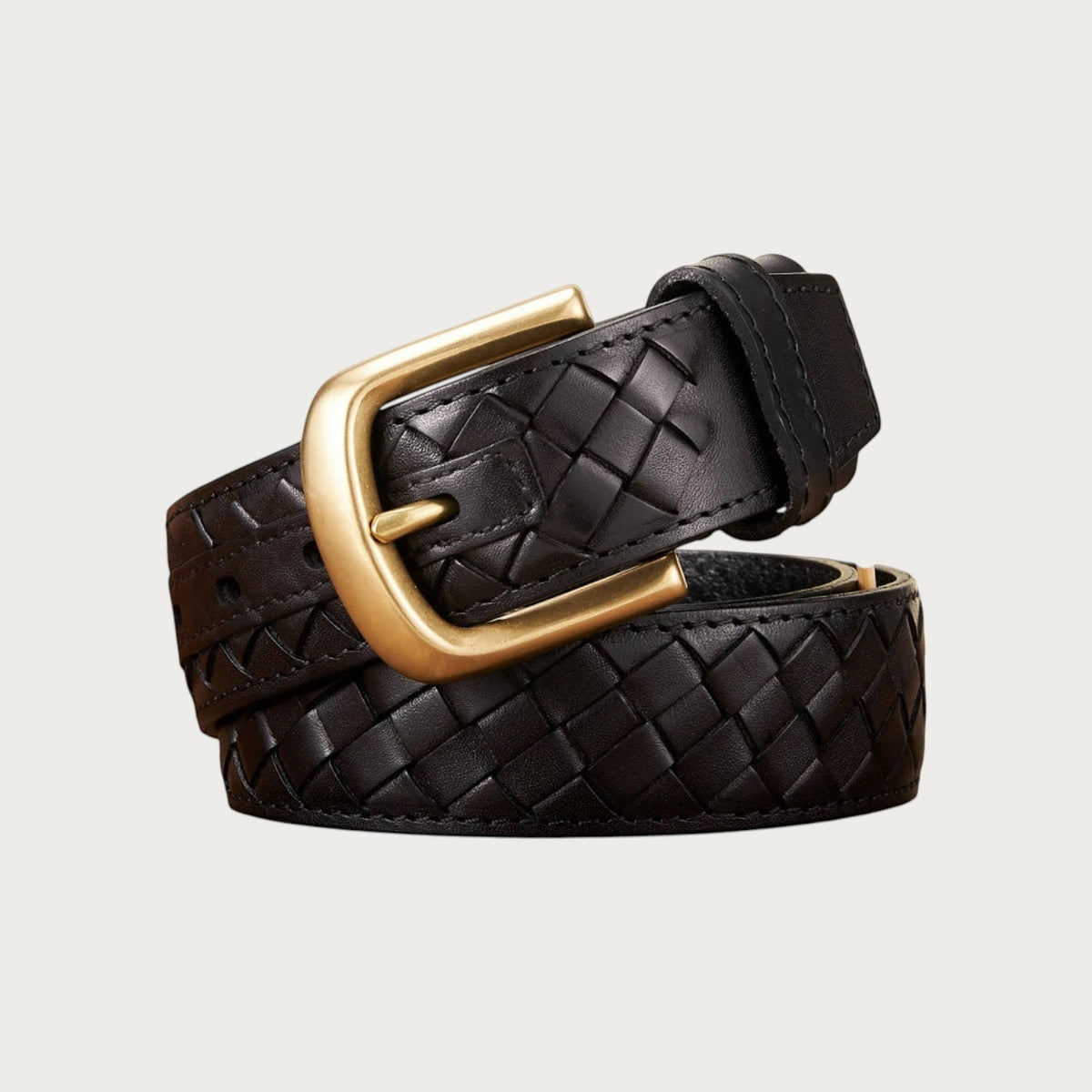 Ceinture large Ceintura Fortuna en cuir noir tressé avec boucle rectangulaire en laiton vieilli