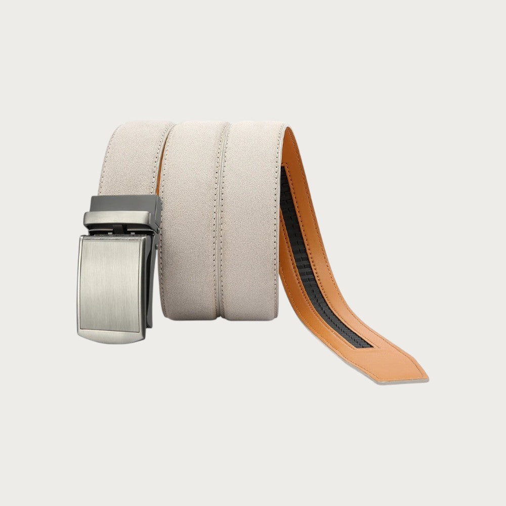 Ceinture Ceintura Cuneo crème repliée, sangle libre retombante et doublure caramel apparente