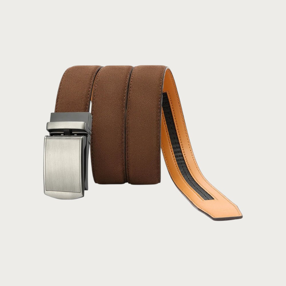 Ceinture Ceintura Cuneo marron en similicuir avec boucle automatique rectangulaire en métal argenté brossé