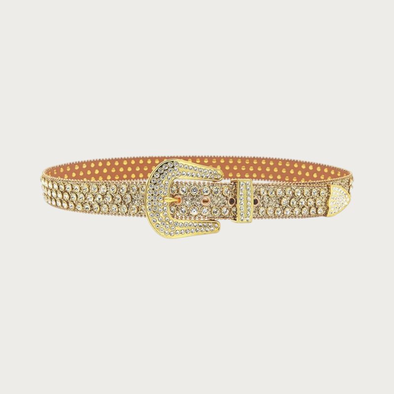 Ceinture Ceintura dorée en PU ornée de gros strass scintillants avec boucle assortie pour un look glamour