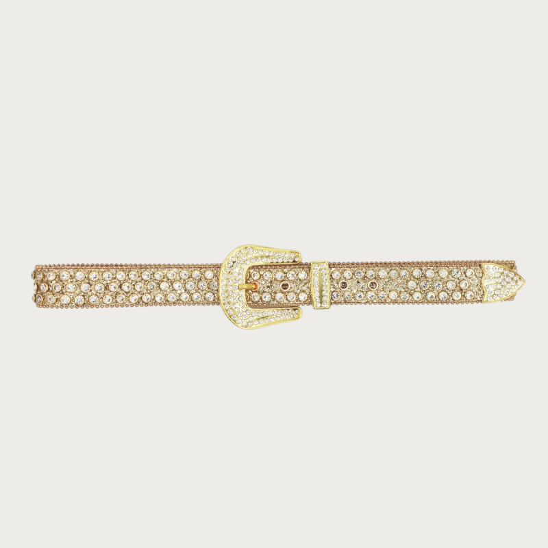 Ceintura ceinture dorée pour femme ornée de gros strass scintillants avec boucle assortie en cuir PU