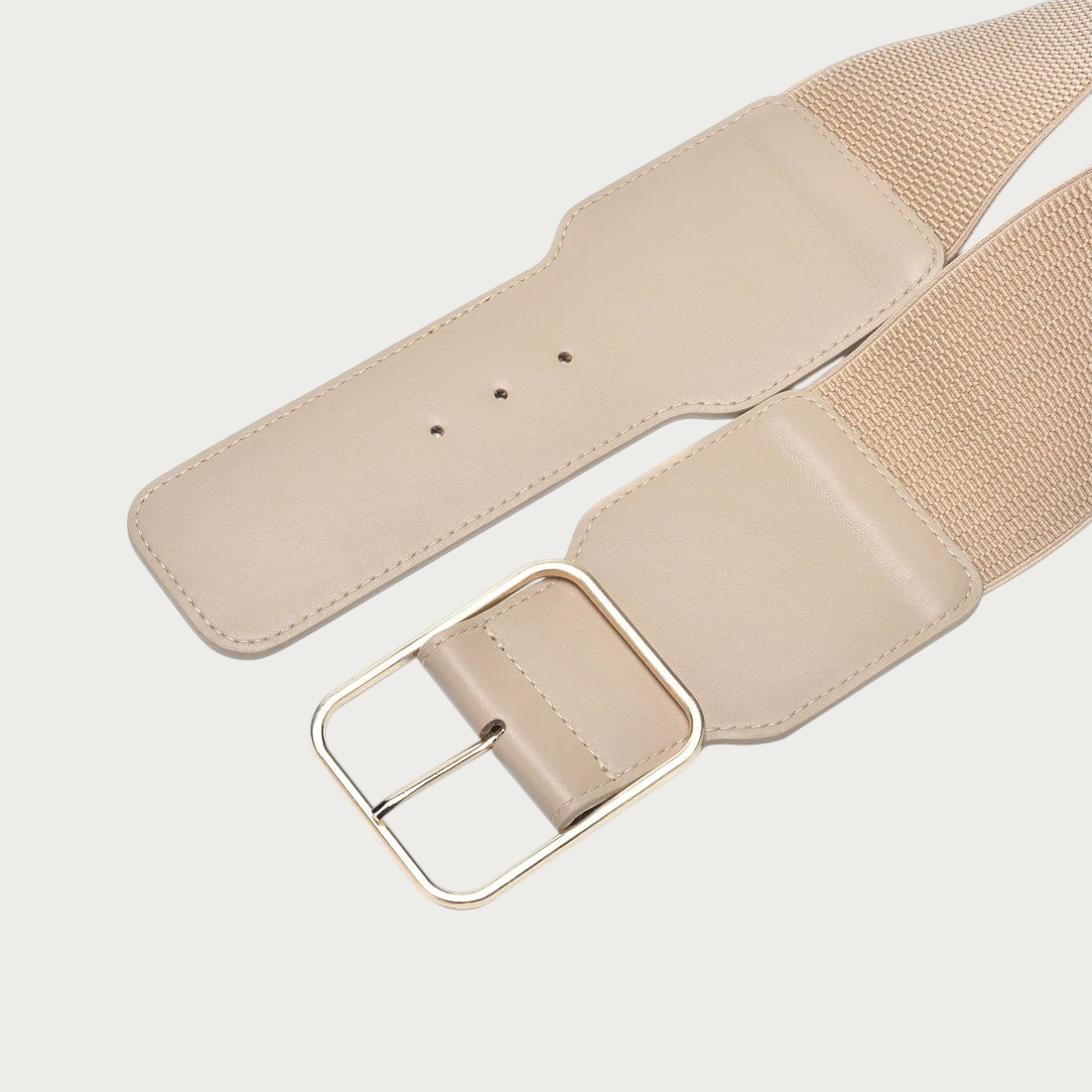 Ceinture élastique large femme Ceintura modèle Pise beige avec boucle carrée dorée et finitions en similicuir Image