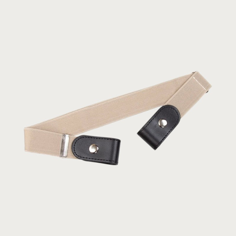Ceinture élastique invisible beige sans boucle avec attaches en similicuir noir pour un maintien confortable du jean