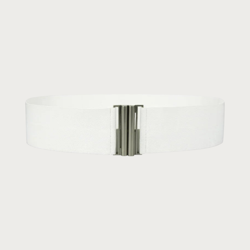 Ceinture élastique femme Ceintura Aosta blanche avec fermoir rectangulaire en laiton argenté à double crochet