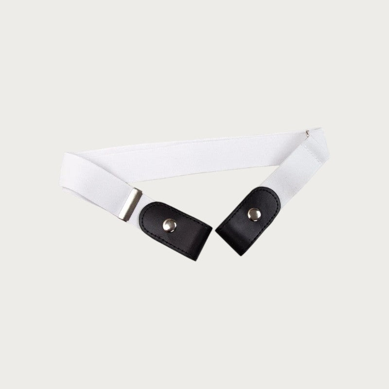 Ceinture élastique invisible blanche sans boucle avec détails en cuir noir, accessoire unisexe décontracté