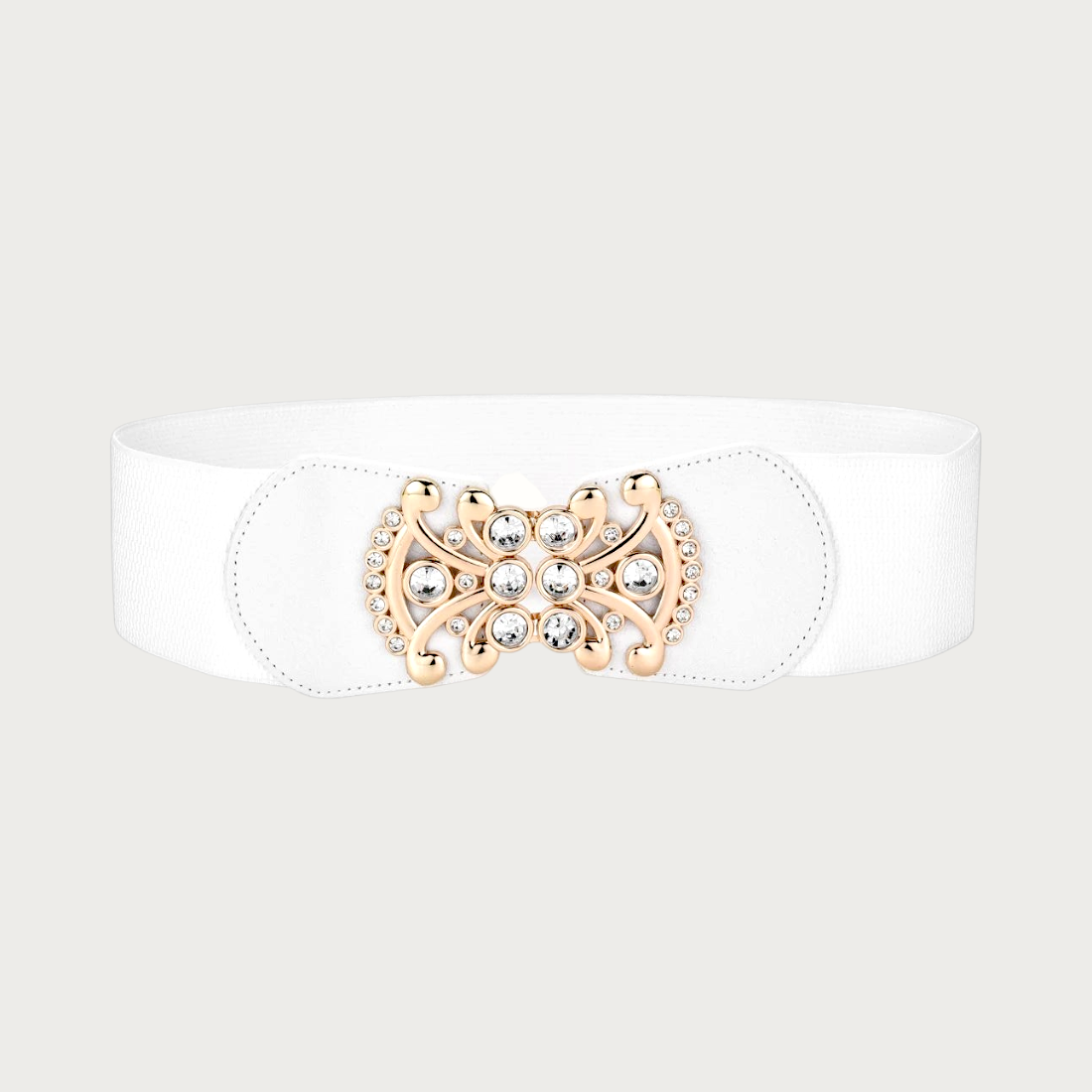 Ceinture élastique blanche Ceintura avec boucle bijou dorée ornée de strass scintillants