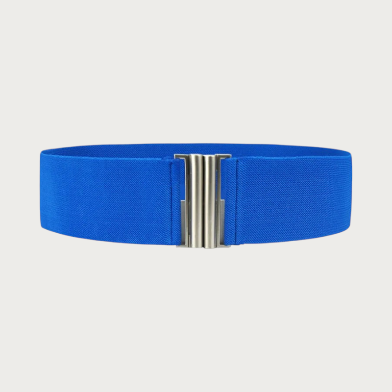 Ceinture élastique bleue Ceintura avec fermoir rectangulaire en laiton argenté à double crochet