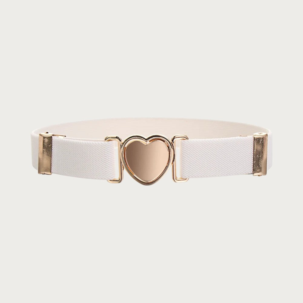 Ceintura ceinture élastique blanche pour fille avec boucle en forme de cœur doré pour un style décontracté