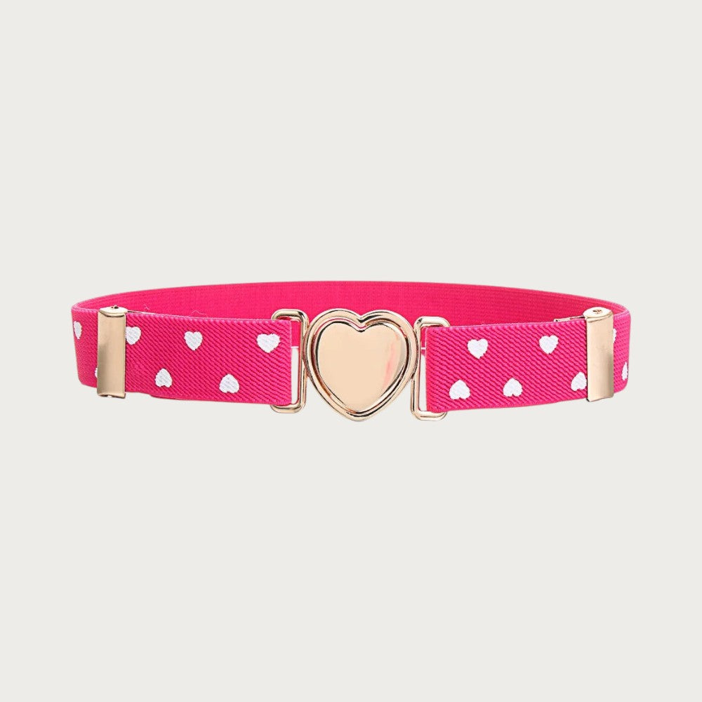 Ceintura ceinture élastique rose pour fille avec motif cœurs blancs et boucle métallique en forme de cœur
