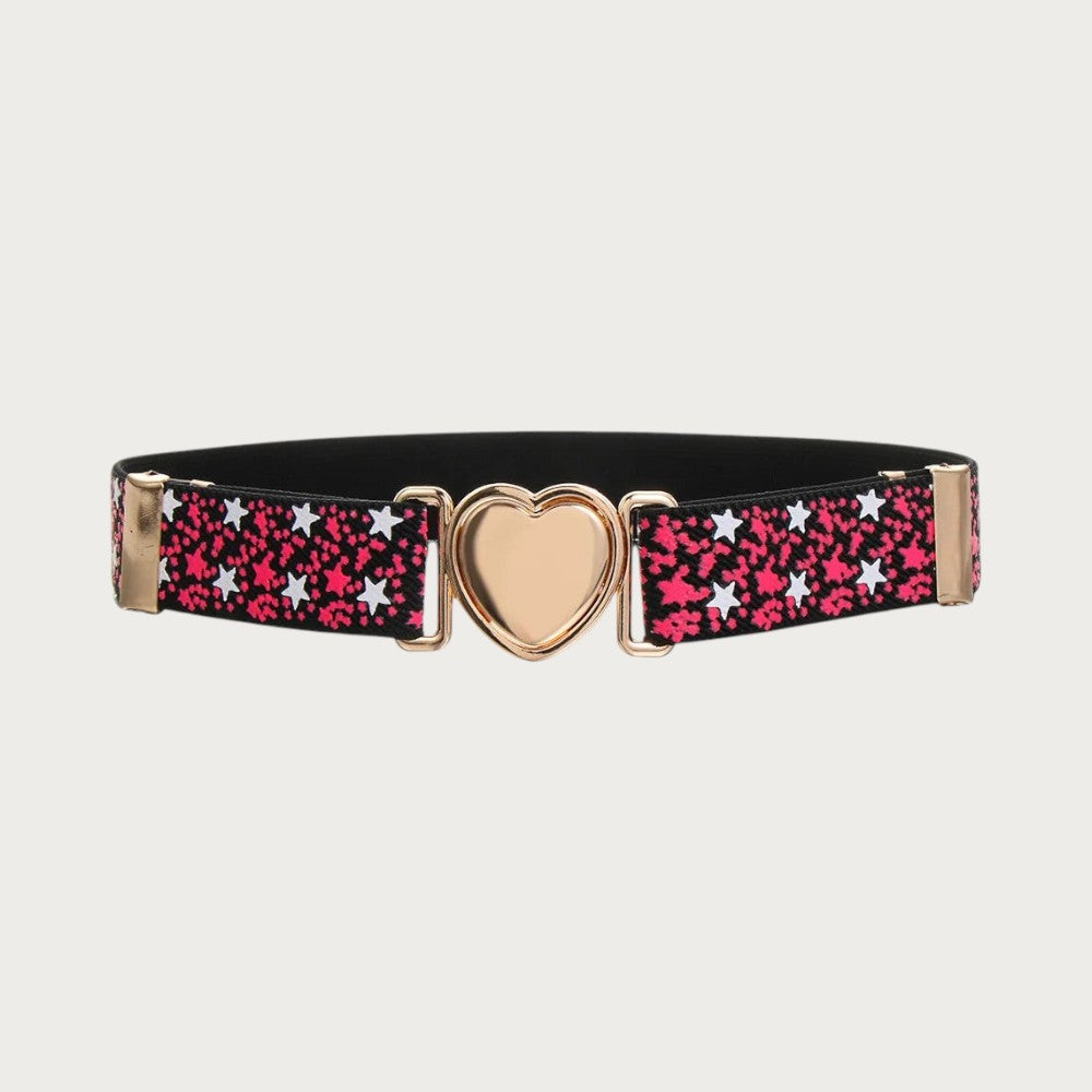 Ceintura ceinture élastique pour fille avec motif étoiles roses et boucle dorée en forme de cœur