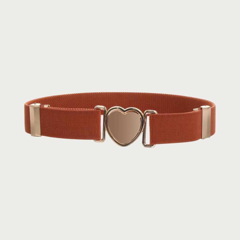 Ceinture élastique pour fille de couleur rouille avec une boucle métallique en forme de cœur par Ceintura