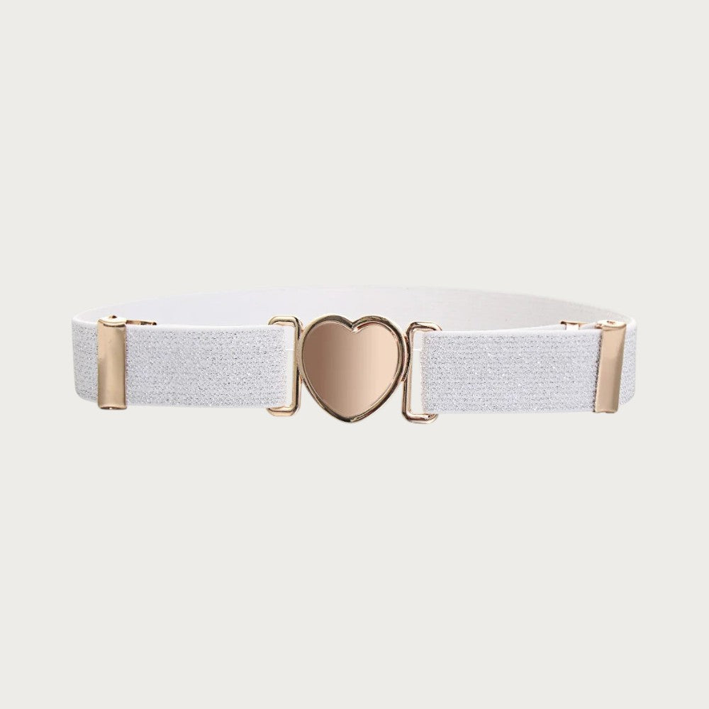 Ceintura ceinture élastique blanche pour fille avec boucle métallique en forme de cœur doré