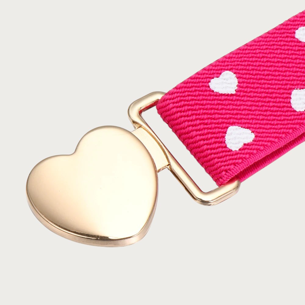 Ceintura ceinture élastique rose pour fille avec boucle dorée en forme de cœur et motifs cœurs blancs Image