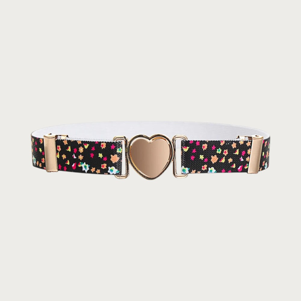 Ceintura ceinture élastique pour fille avec motif floral coloré et boucle en forme de cœur doré