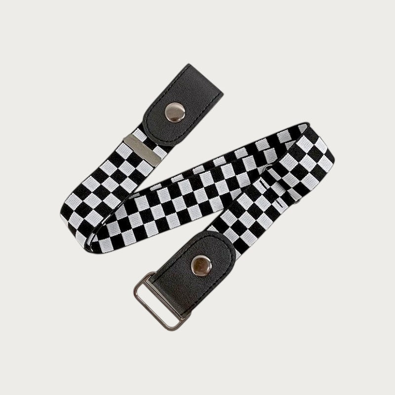 Ceinture élastique sans boucle Ceintura à motif damier noir et blanc, idéale pour un ajustement confortable et discret. Image