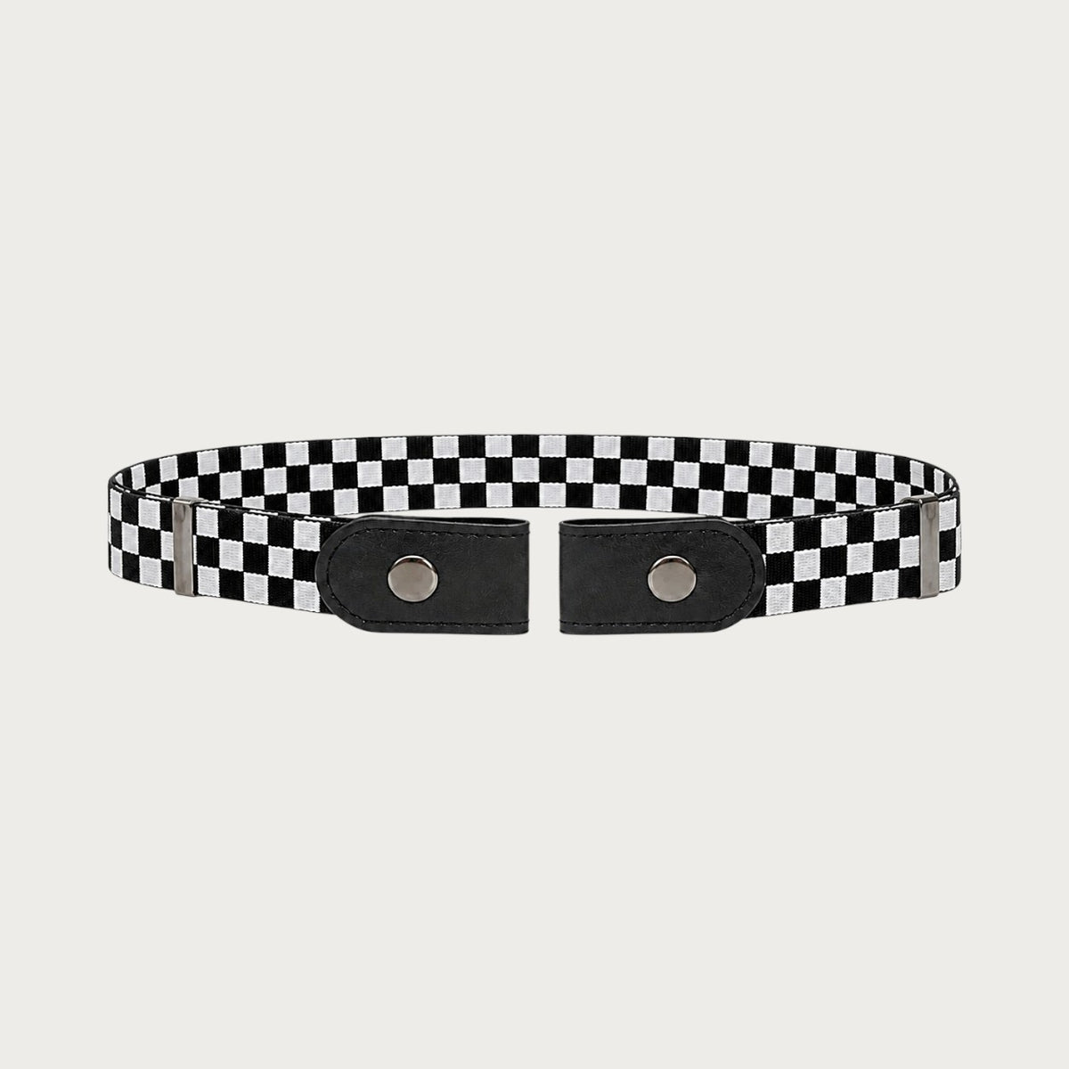 Ceinture sans boucle Ceintura élastique à motif damier noir et blanc avec pattes en similicuir et fermoir plat