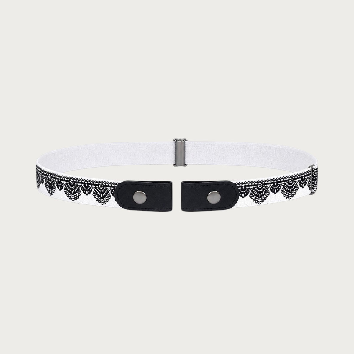 Ceinture sans boucle Ceintura Trina élastique blanche avec motif dentelle noire et pattes en similicuir
