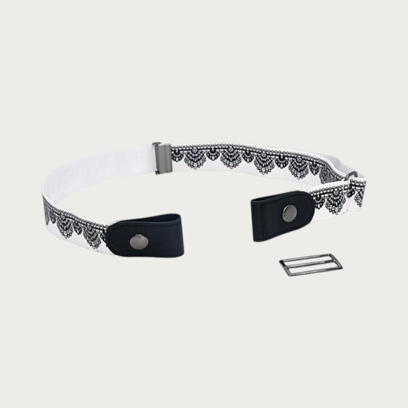 Ceinture élastique sans boucle Ceintura blanche avec motif dentelle noire, accessoire unisexe confortable et ajustable Image