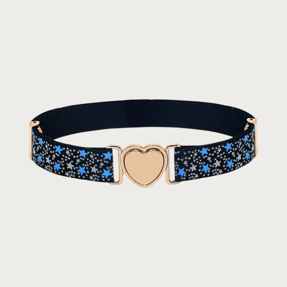 Ceintura ceinture élastique pour enfant avec motif étoiles bleues et boucle métallique en forme de cœur doré