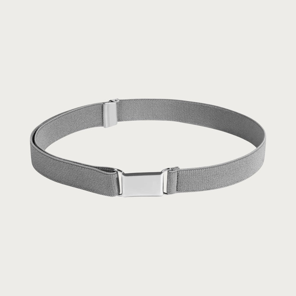 Ceinture élastique Ceintura grise pour enfant refermée en anneau, boucle plaque argentée en bas