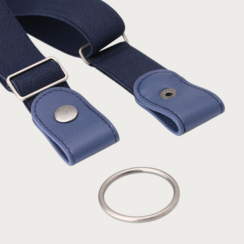 Ceintura ceinture élastique invisible bleu marine sans boucle avec attaches en similicuir et anneau métallique