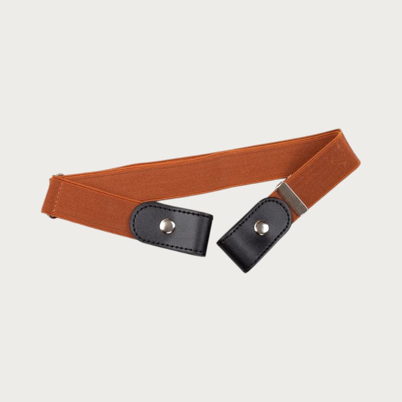 Ceinture élastique invisible marron sans boucle avec détails en similicuir noir pour un ajustement confortable