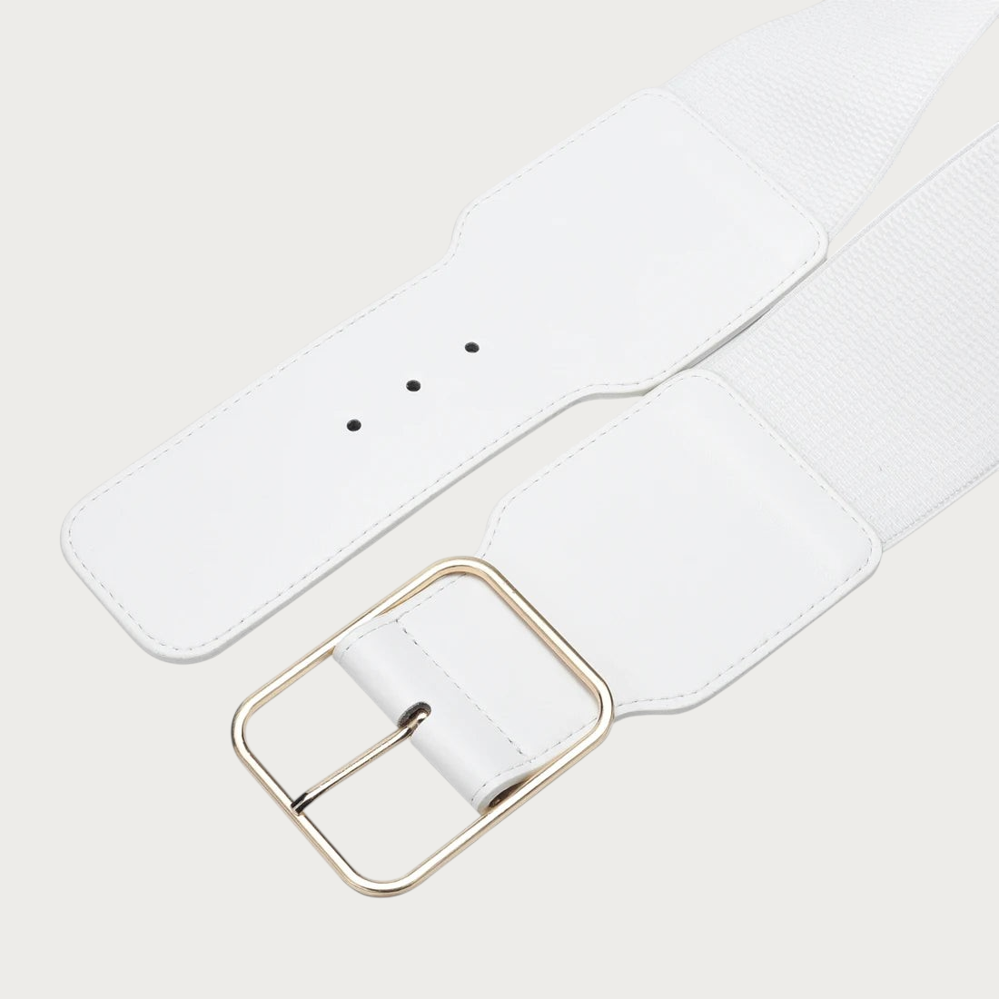 Ceinture élastique large Ceintura Pise blanche repliée, boucle carrée dorée et trous de réglage apparents