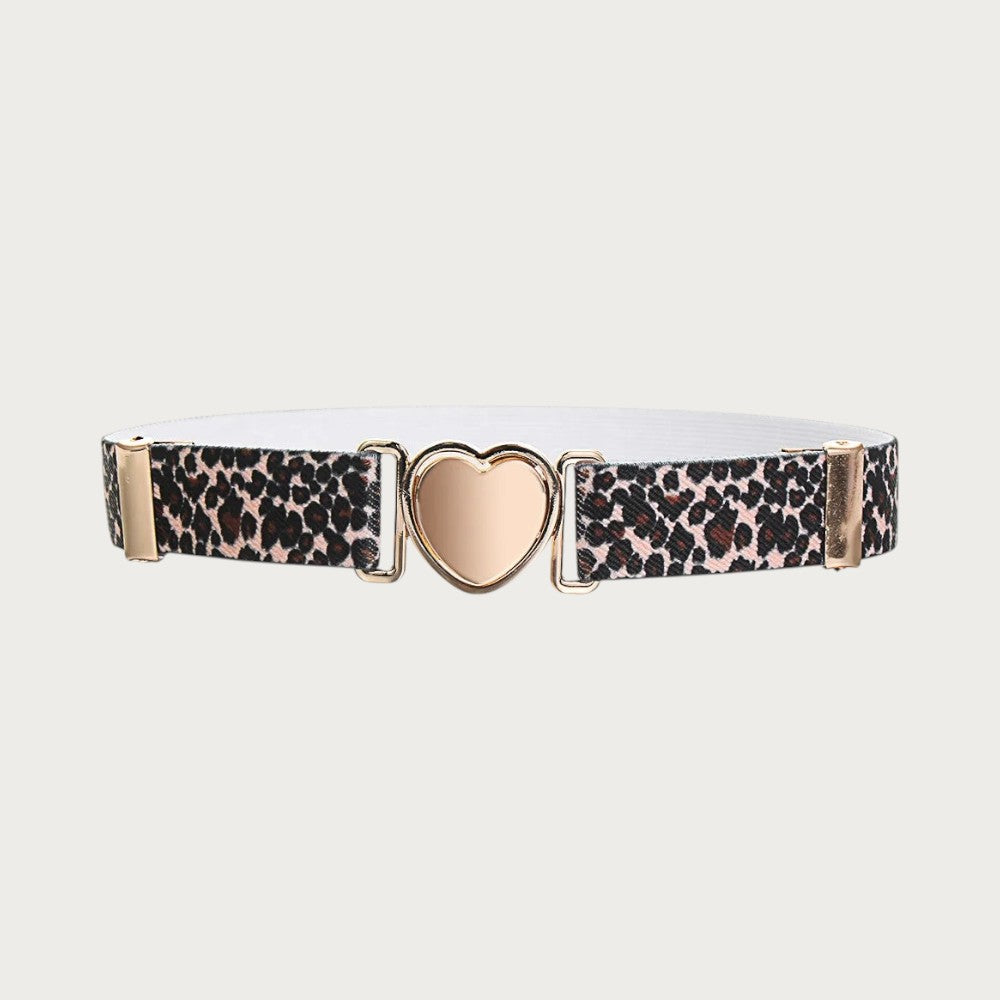 Ceintura ceinture élastique pour fille avec imprimé léopard et boucle métallique dorée en forme de cœur