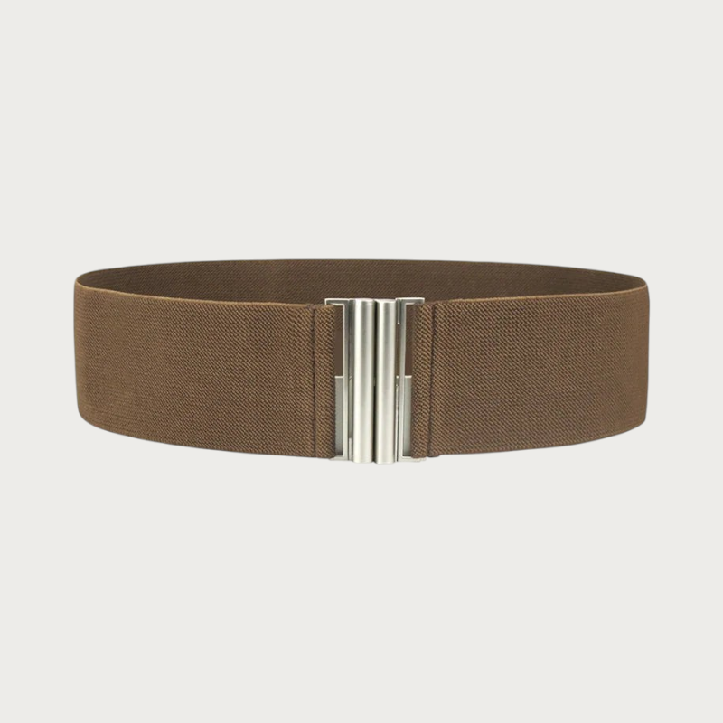 Ceinture élastique marron Ceintura avec fermoir moderne à double crochet rectangulaire en métal argenté